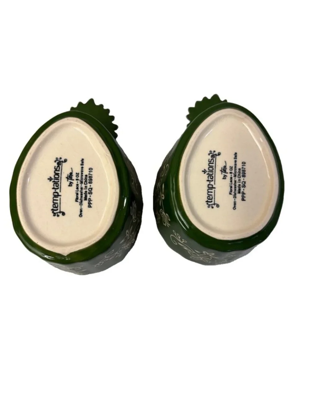Temptations By Tara Green & Brown Floral Lace 8oz Set of 2 Ramekins